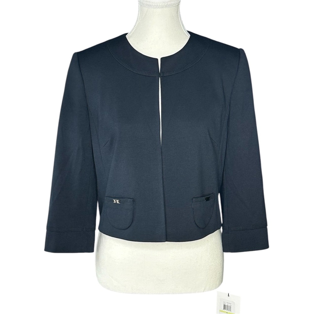 Calvin Klein Womens Navy Blue Cropped Blazer Jacket S27JP397 Size 4 NWT